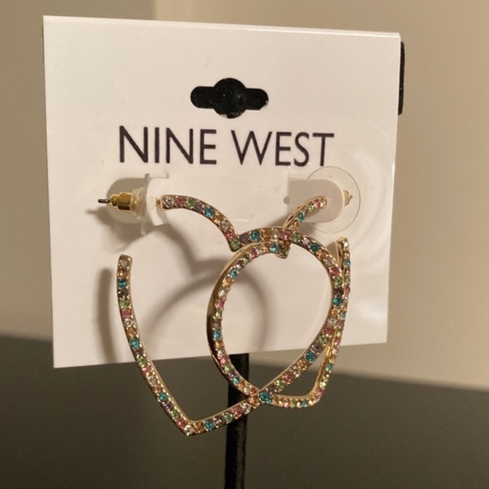 Nine West Gold Heart Earrings with Multicolor Accents
